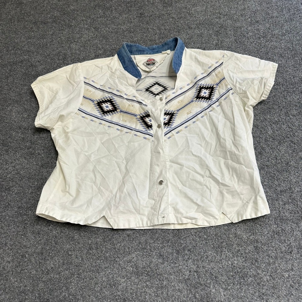 Cumberland Outfitters Shirt Womens 2X White Southwestern Denim Collar Boxy Flaw